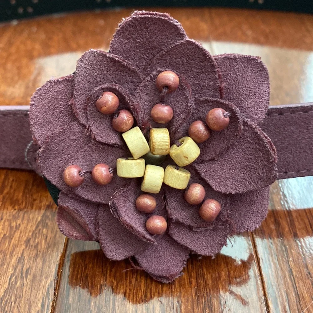 Suede Mauve/Purple Belt with Beaded Flower Centerpiece